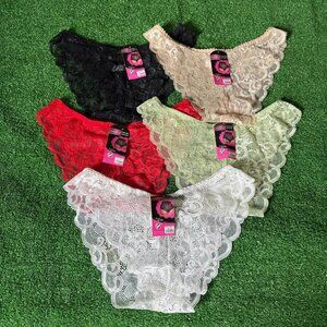 Aosi Rose 5 Pack All Over Laces Multicolor Cheeky Underwear Panties Size XL NEW